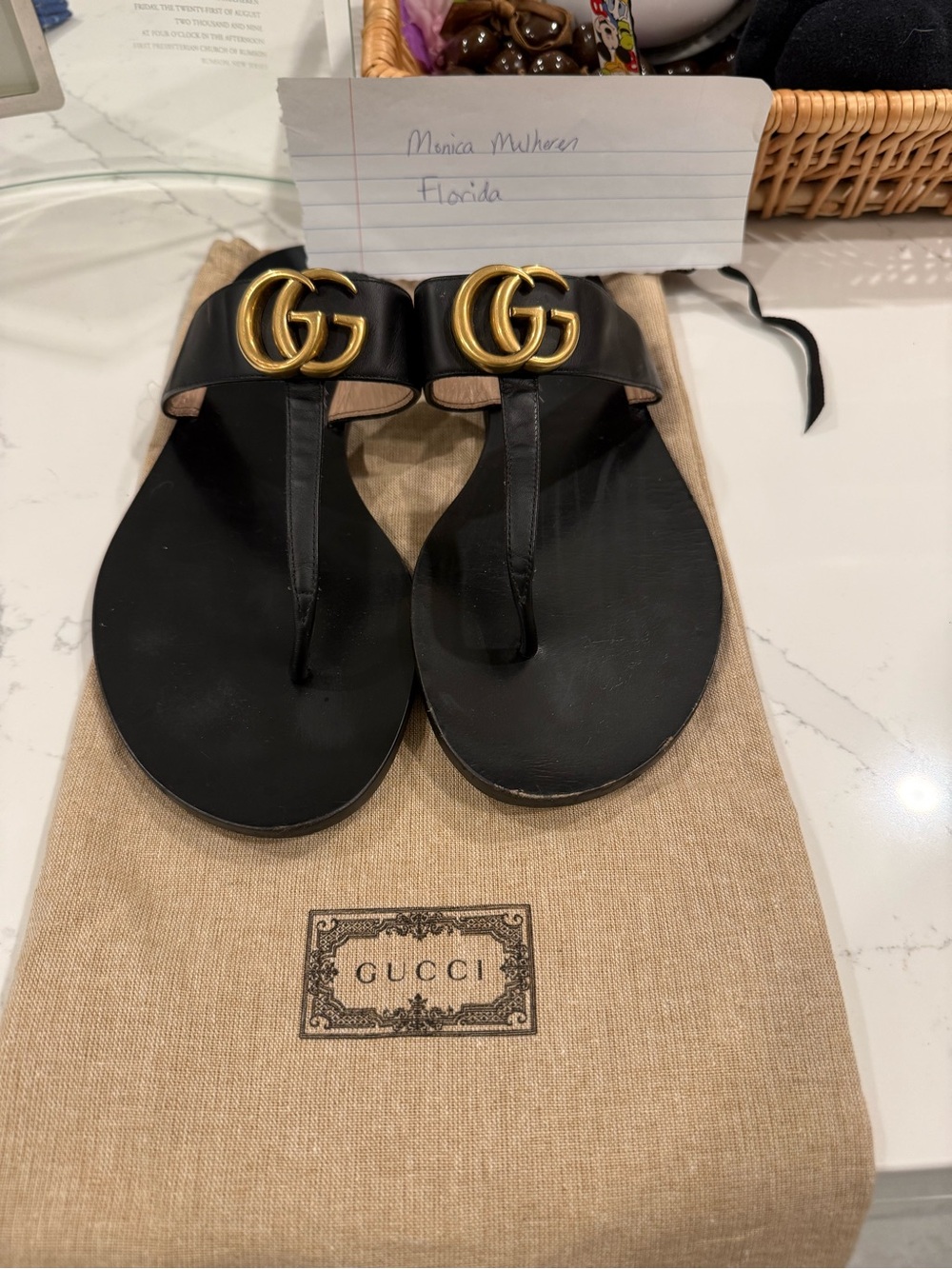 Gucci GG Marmont Double G leather thong sandals